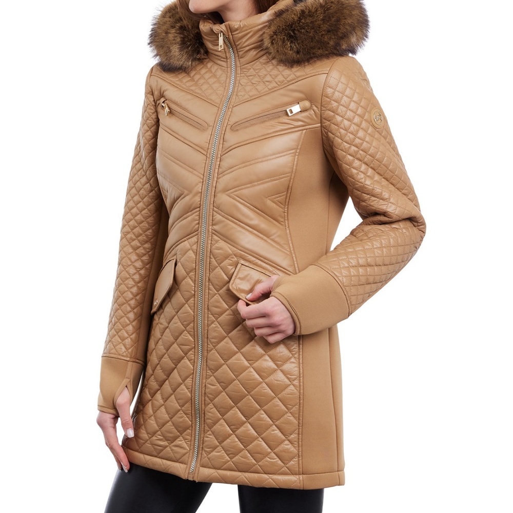 Michael Kors Women's Faux-Fur-Trim Hooded Quilted Coat
